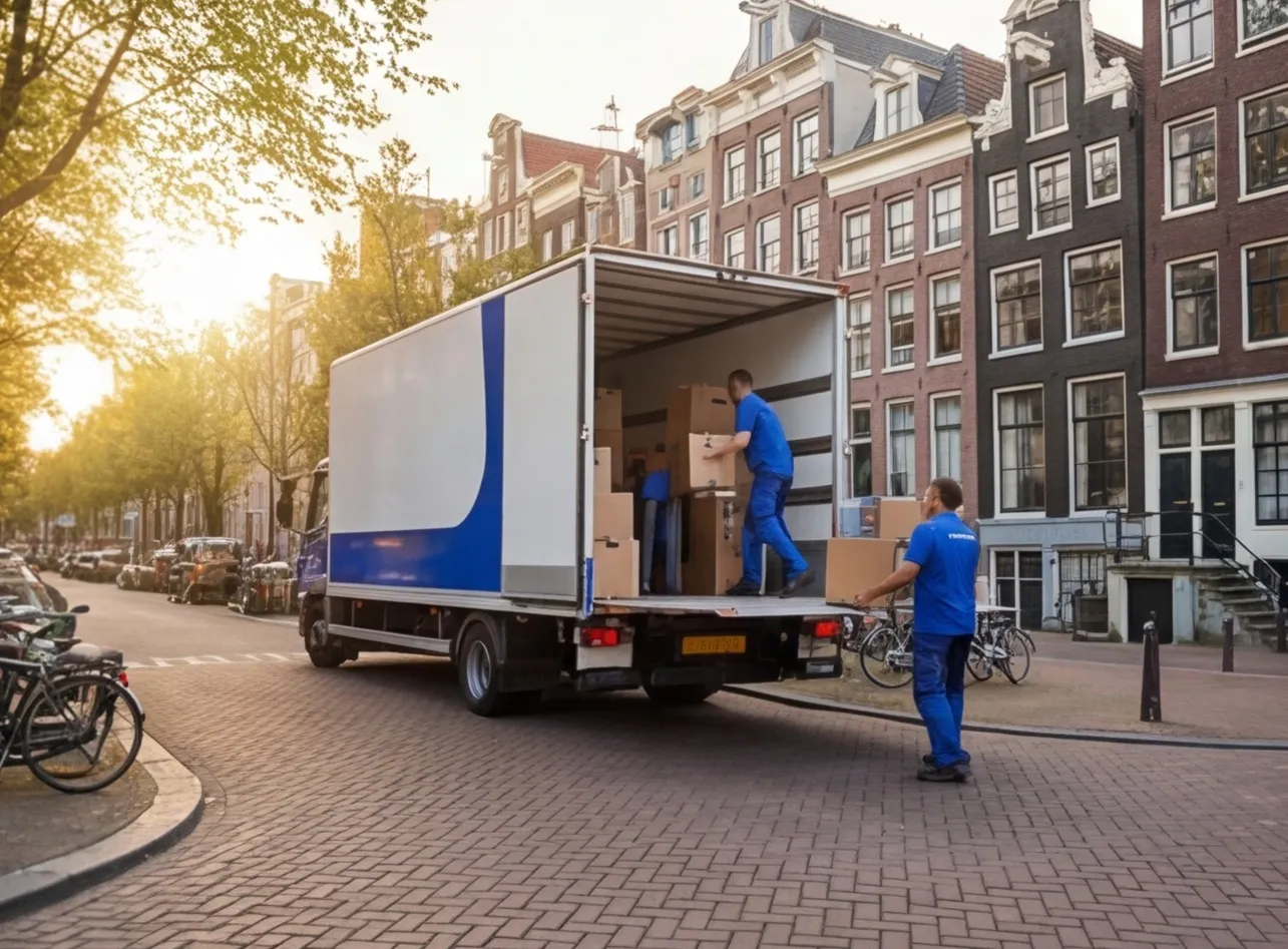 Verhuiswagen op Amsterdamse gracht